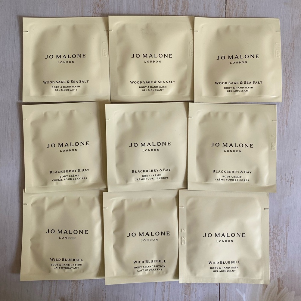 9 pcs Jo Malone Body Cream and Wash, Wild Bluebell, Blackberry & Bay, 5ml Ea